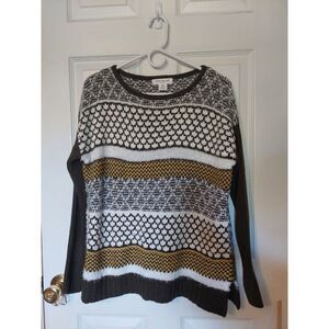 Skye's The Limit Green White Yellow Textured Cable Knit Crewneck Sweater Sz PS